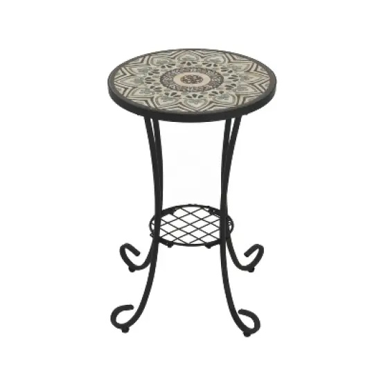 Christopher Knight Home Jaxon Patio Iron and Ceramic Tile Accent Table with Shelf image {9}