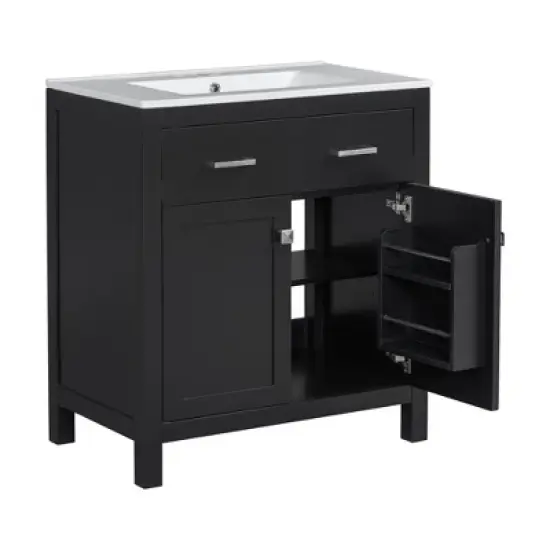 TIRAMISUBEST 60" Modern Bathroom Vanity Set with Double Vanities (Separate), Double Ceramic Sinks, Adjustable Shelf, Soft Close Doors and Flip Drawer image {14}