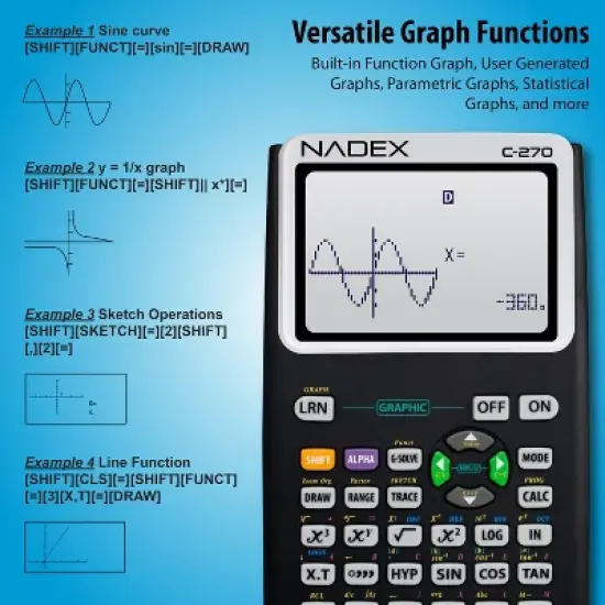 Nadex Coins&trade; C-270 Scientific Calculator with Black and White Graph Functions, Battery Powered image {6}