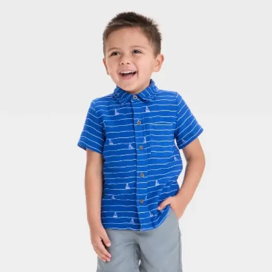 Toddler Boys' Sailboat Printed Gauze Woven Shirt - Cat & Jack&trade; Blue image {3}