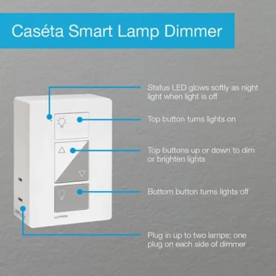 Lutron Cas&eacute;ta Wireless Smart Lighting Lamp Dimmer Switch Starter Kit | Works with Alexa, Google Assistant, Ring, Apple HomeKit | P-BDG-PKG1P image {7}