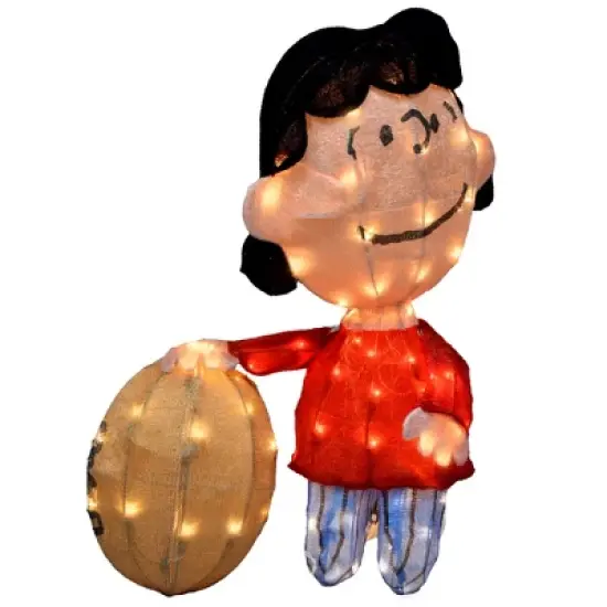 Peanuts Set of Two 32in Peanuts 3D PreLit LED Yard Art Lucy w Football and Charlie Brown, Brown image {3}