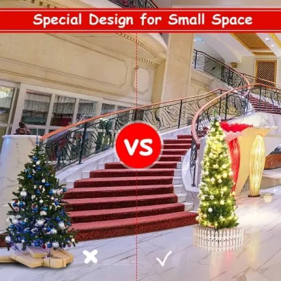 Costway 5'/6'/7'/8' /9' PVC Artificial Pencil Christmas Tree Slim Green image {8}