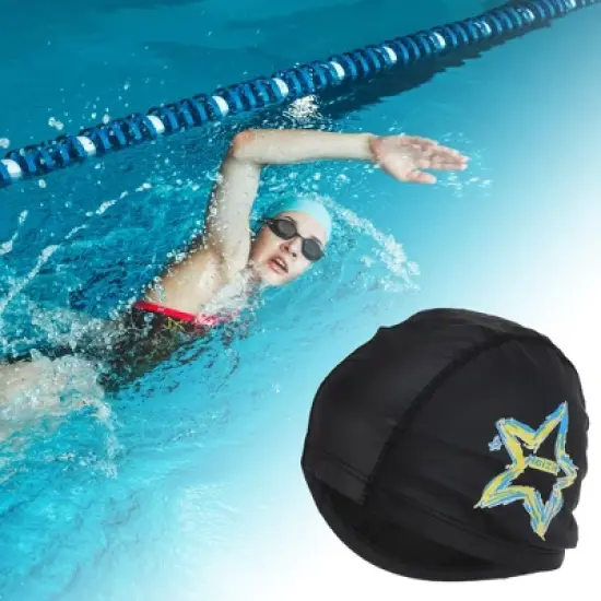 Unique Bargains Knitted PU Elastic Star Pattern Swim Cap 1 Pc image {1}