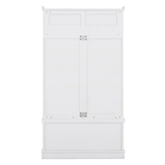 GustoWave 64.4''H Hall Tree Entryway Organizer with Storage Shoe Bench, Multi-Functional Coat Racks with 4 Hooks for Living Room, White image {7}