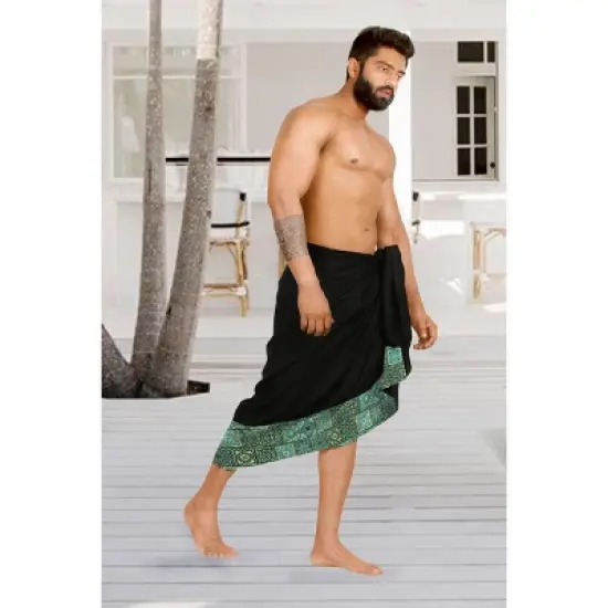 LA LEELA Men's Swimwear Cover Up Summer Pareo Sarong One Size Geometric Black image {2}
