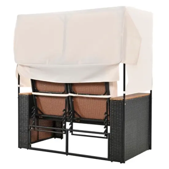 2-Piece Outdoor Patio Rattan Canopy Daybed Sunbed with 5 Positions Adjustable Backrest and Storage Bench image {12}