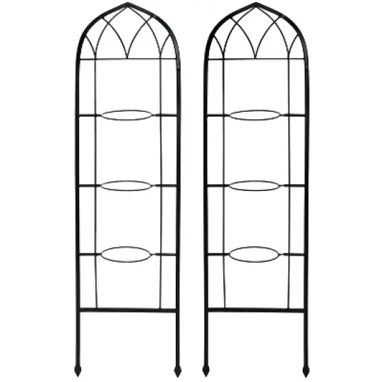 Sunnydaze Steel Wire Arched Climbing Plants Wall Trellis with Flowerpot Supports - 48" H - Black - 2-Pack image {6}