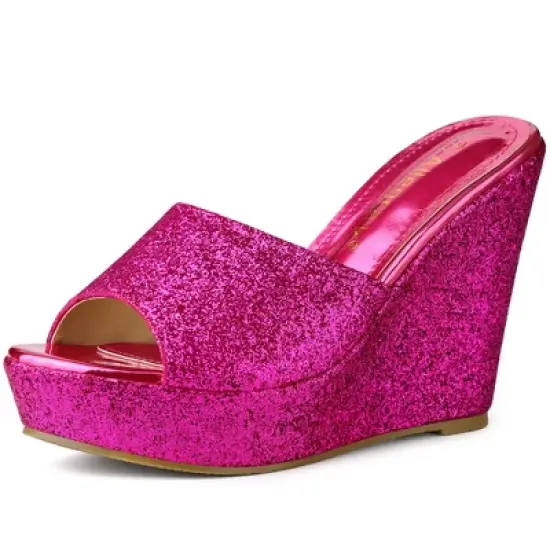 Allegra K Women's Glitter Platform Slip-on Wedge Heels Sandals image {12}