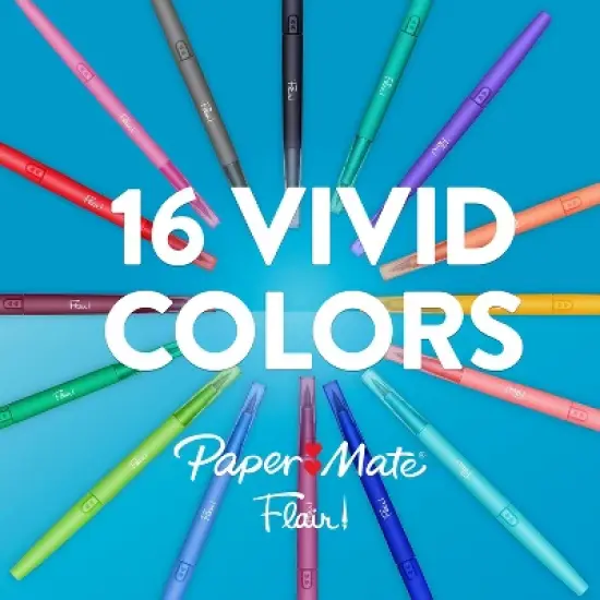 Paper Mate Flair! DUAL Calligraphy Pens Brush/Medium Tips Assorted Colors 16/Pack (2181607) image {7}