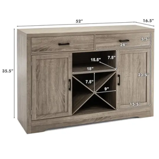 Costway Kitchen Storage Buffet Cabinet Farmhouse Wooden Sideboard w/2 Drawer & Wine Rack image {2}