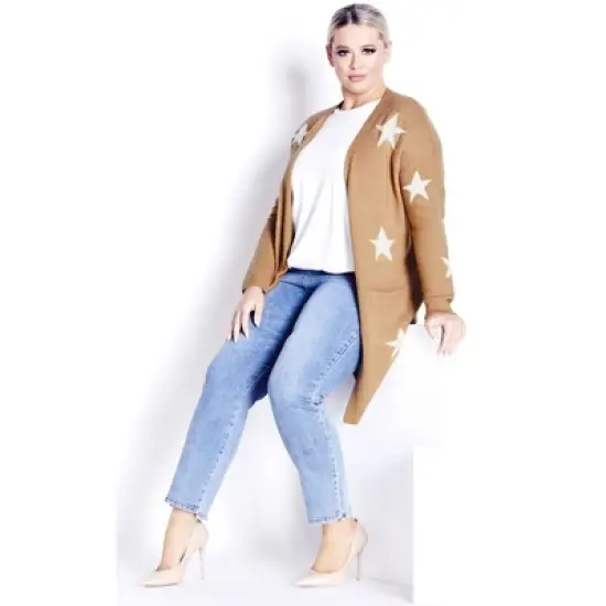 Women's Plus Size Starry Cardigan - camel marle | EVANS image {2}