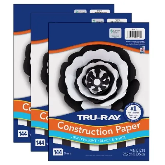 Tru-Ray&reg; Premium Construction Paper, Black & White, 9" x 12", 144 Sheets Per Pack, 3 Packs image {4}