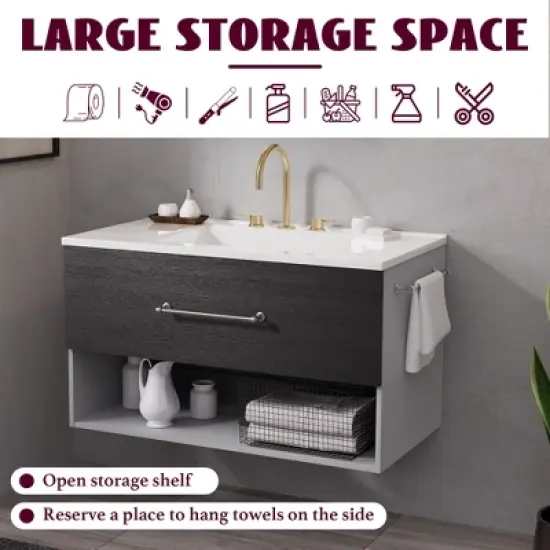 Hyleory 36 inch Single Bathroom Vanity with Resin Sink One Drawer and Towel Rack image {5}