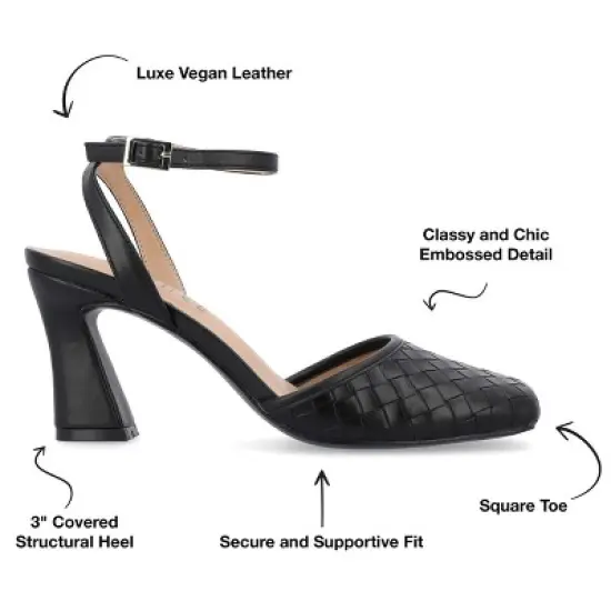 Journee Collection Womens Moriah Embossed Ankle Strap Square Toe Pumps image {7}