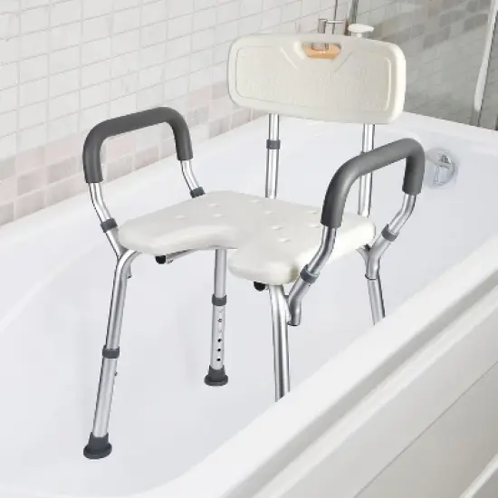 U-Shaped Shower Seat with Adjustable Height,Padded Armrests and Backrest,350 Lb Capacity,Slip-Resistant Bathtub Shower Chair for Seniors and Disabled image {5}