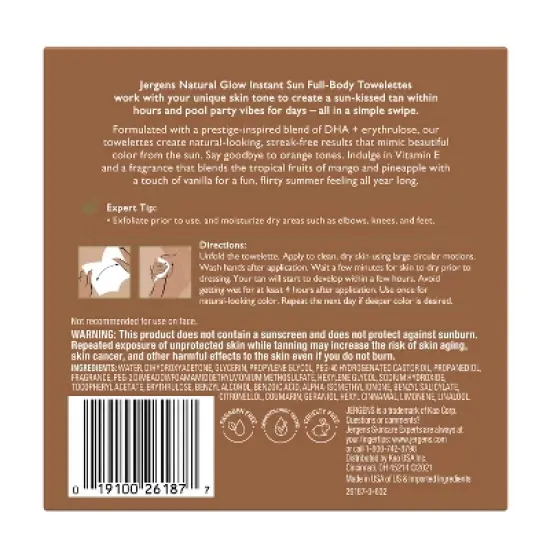 Jergens Natural Glow Instant Sun Sunless Tanning Towelettes, Single Use Self Tanner Wipes, For Travel - 6ct image {4}