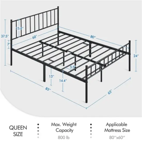 Yaheetech Metal Platform Bed Frame with Spindle Headboard and Footboard image {3}