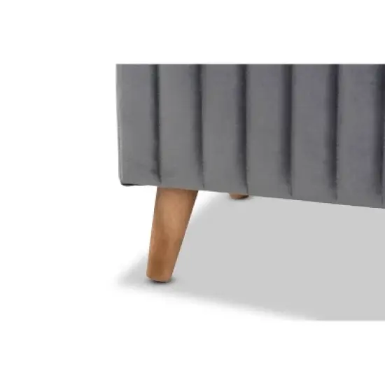 Hanley Velvet Fabric Upholstered and Wood Storage Ottoman - Baxton Studio image {6}