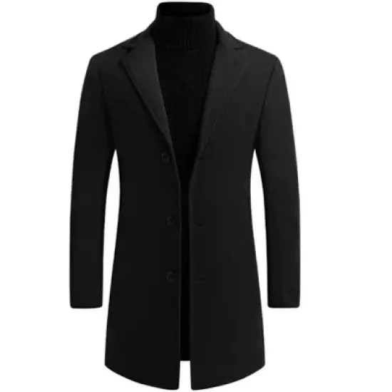 Lars Amadeus Men's Slim Fit Winter Notched Lapel Single Breasted Long Jacket Overcoat image {1}
