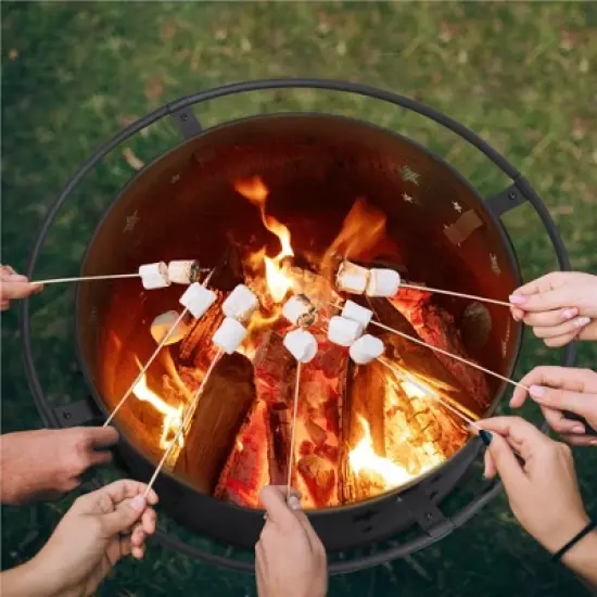 Yaheetech 30" Outdoor Fire Pit Set Heating Warm Equipment Including Poker Mesh Cover with Stars Moons Pattern Black image {6}