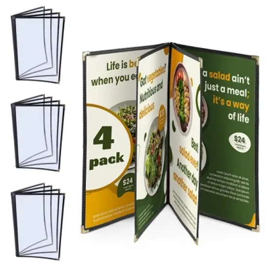 WeChef 4 Pack Menu Cover 8.5x11" 4 Page 8 View Restaurant Hotel Cafe Fold Book Black image {9}
