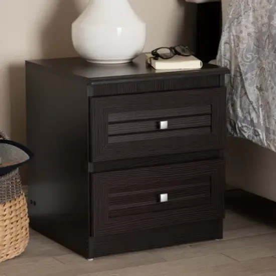 Carine Modern and Contemporary Finished 2 Drawer Nightstand Dark Brown - Baxton Studio image {6}