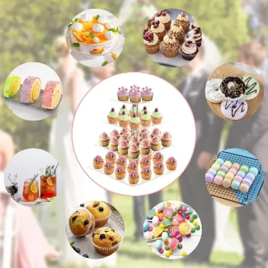 Hachikiko 4-Tier Square Cupcake Stand with LED Lights, Premium Acrylic Dessert Display Tower for Parties Weddings Events image {5}