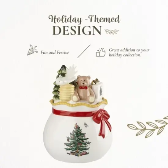 Spode Christmas Tree Candy Bowl with Lid, 8" Fine Earthenware Christmas Candy Storage Jar - Great for Festive Decor & Gifting image {2}