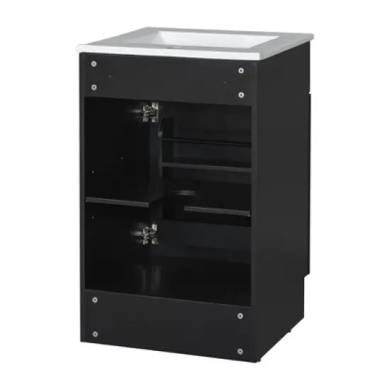 20"W Bathroom Vanity with Ceramic Sink, Bathroom Cabinet with Storage Rack, Adjustable Shelf and Soft Closing Door-Christopher Knight Home image {12}