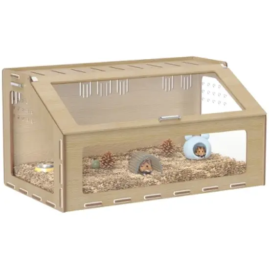 PawHut Hamster Cage Habitat with Acrylic Window & Openable Top, Small Animal Cage for Gerbil, Guinea Pig, Rat, 39" x 23" x 20", Oak image {6}