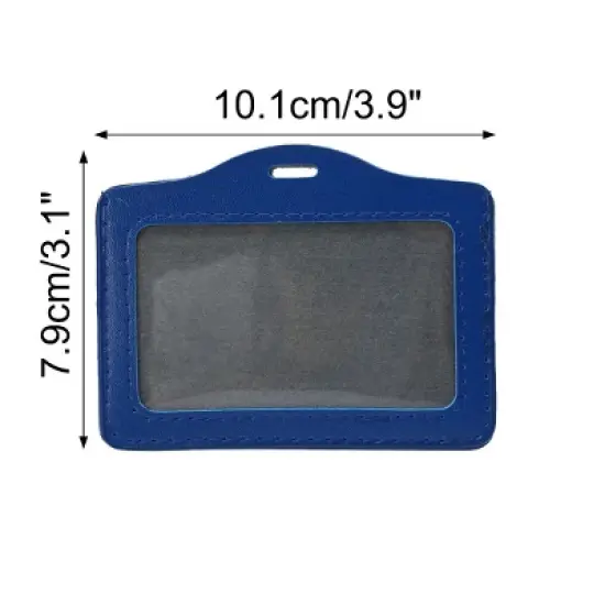 Unique Bargains Faux Leather Plastic Horizontal ID Badge Card Holder Blue 5 Pcs image {1}