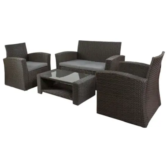 Northlight 4-Piece Georgetown Resin Wicker Outdoor Patio Conversation Set with Cushions image {1}