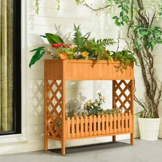 Costway 2-Tier Raised Garden Bed Elevated Wood Planter Box for Vegetable Flower Herb image {2}