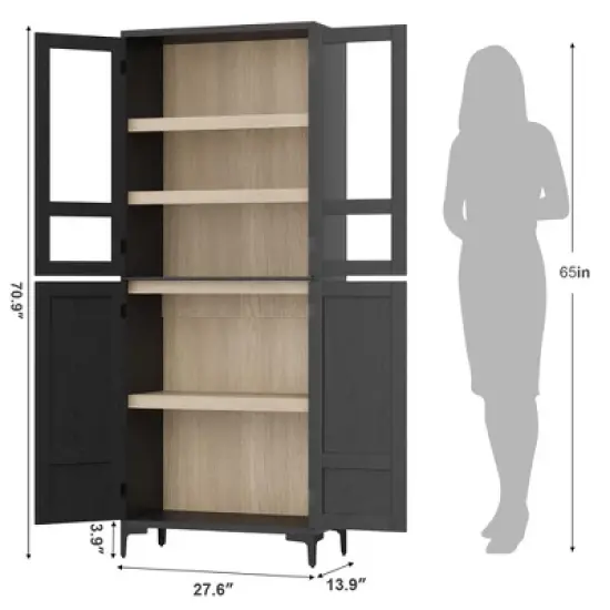 71" Tall Kitchen Pantry Cabinet, 5 Tier Freestanding Food Storage Cabinet with 4 Doors and Adjustable Shelves image {1}