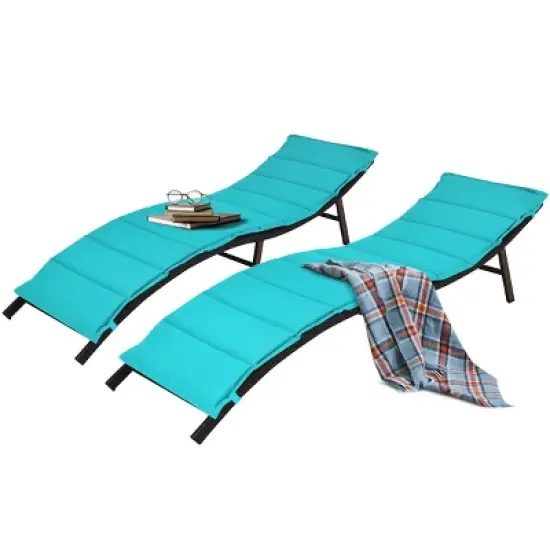 Tangkula 2PCS Outdoor Patio Rattan Wicker Lounge Chair Chaise Folding W/Cushions Turquoise image {6}