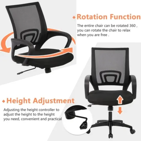 FDW Home Office Chair Mesh Computer Chair with Lumbar Support Armrest Adjustable Mid Back Task Chair for Women Adults image {3}