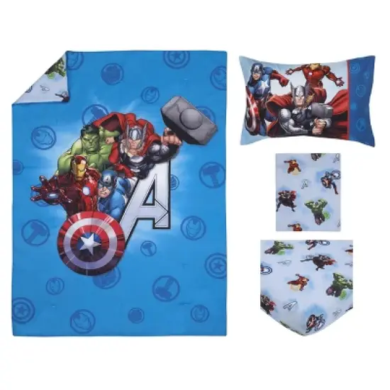 Marvel Avengers Fight the Foes Blue, Red, Green Hulk, Iron Man, Thor, Captain America 4 Piece Toddler Bed Set image {7}