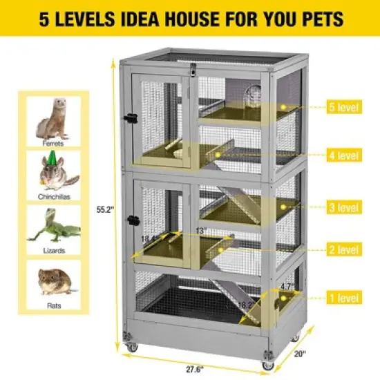 Aivituvin 5 Levels Wooden Chinchilla Ferret Cage | Chew-Resistant Habitat-AIR38-1 image {7}