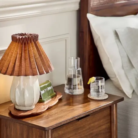Ceramic with Brown Knife Pleat Shade Accent Table Lamp Sour Cream - Hearth & Hand&trade; with Magnolia image {1}
