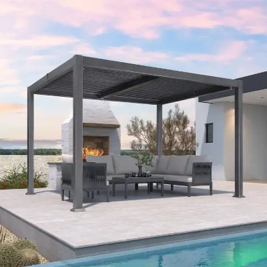 PURPLE LEAF Outdoor Louvered Pergola with Adjustable Metal Roof for Patio Pergola image {1}