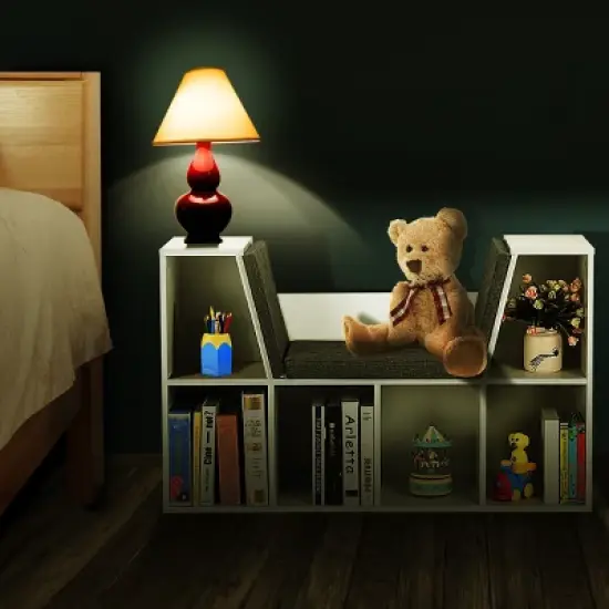 Costway 6 Cubby Kid Storage Cabinet Bookcase Multi-Purpose Shelf Cushioned Reading Nook image {2}