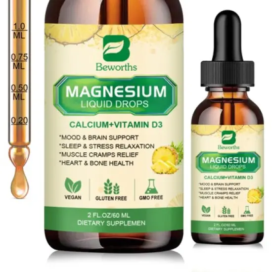 B Beworth Magnesium Liquid Drop with Calcium, Potassium, Vitamin D3, Zinc - for Bone, Energy, Muscle Support - 60ml (Pineapple) image {2}