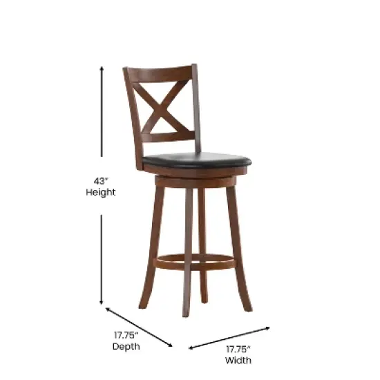 Merrick Lane 30" Classic Wooden Crossback Swivel Bar Height Pub Stool with Upholstered Padded Seat and Integrated Footrest image {6}