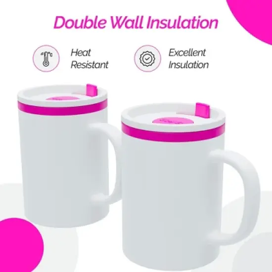 Copco Iconic 16oz Double Wall Insulated Desk Mug with Lid and Handle, Set of 2, BPA-Free Reusable Plastic, Spill-Proof - (Pink) image {2}