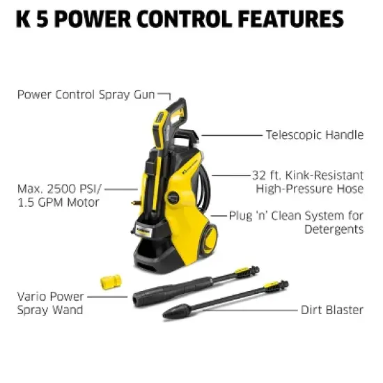 Karcher K 5 Power Control Electric Pressure Washer, Max 2500 PSI, 1.5 GPM image {1}