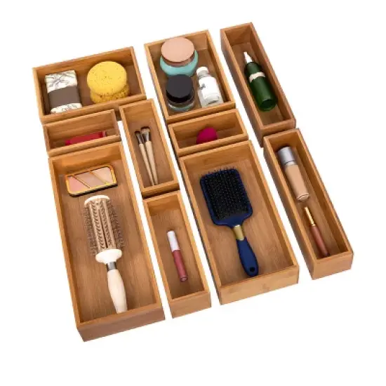 Seville Classics 10-Piece Natural Bamboo Storage Organizer Box Set image {10}