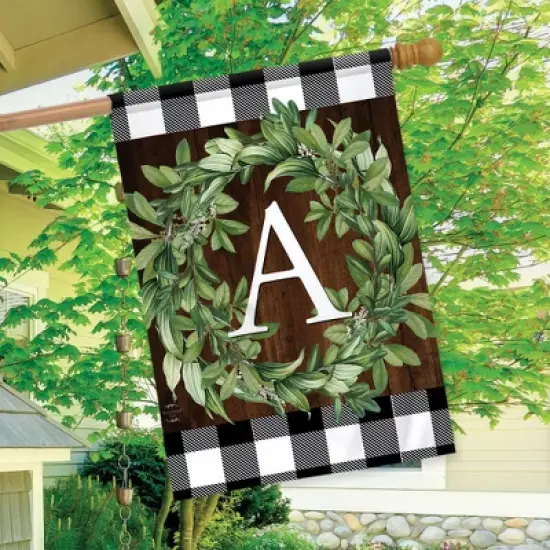 Wreath Monogram A Double-Sided House Flag Everyday 28" x 40" Briarwood Lane image {2}