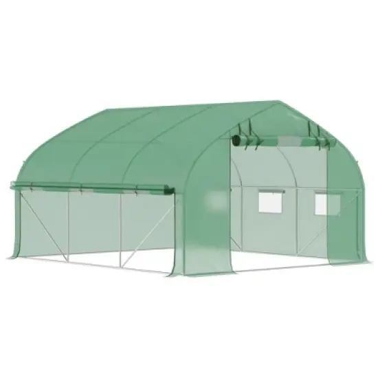 Outsunny Walk-in Tunnel Greenhouse with Zippered Mesh Doors & Roll-up Sidewalls, Upgraded Hot House, 11.5' x 10' x 6.5' image {6}