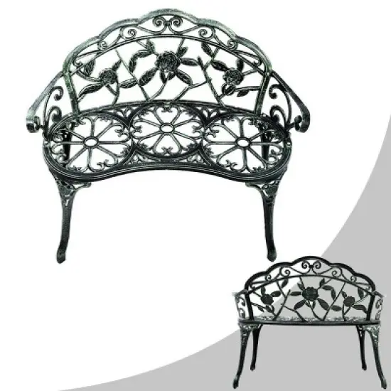 Costway Patio Garden Bench Chair Style Porch Cast Aluminum Outdoor Rose Antique Green image {9}